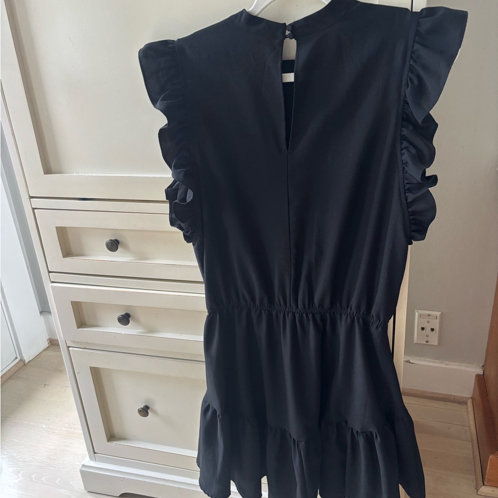 TCEC Ruffle Cap Sleeve Classic Black Mini Dress